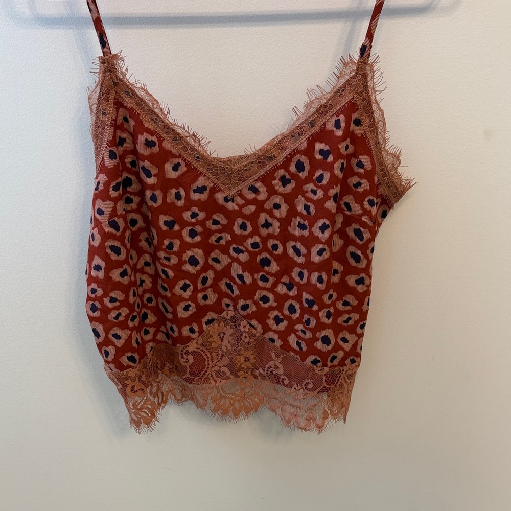 Leopard Print Lace Cami Top - Brown and Black